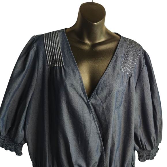 ODDY Women's Blue Puff Sleeve Denim Romper V-Neck Plus Size 3XL NWOT - Picture 5 of 11